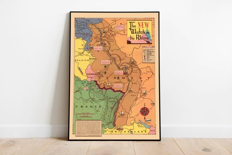 Political and Military Map of Rhineland before World War 2| WW2 Germany Map Wall Print - MAIA HOMES