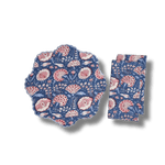 Pond of Flowers Block Printed Cotton Placemats and Napkins