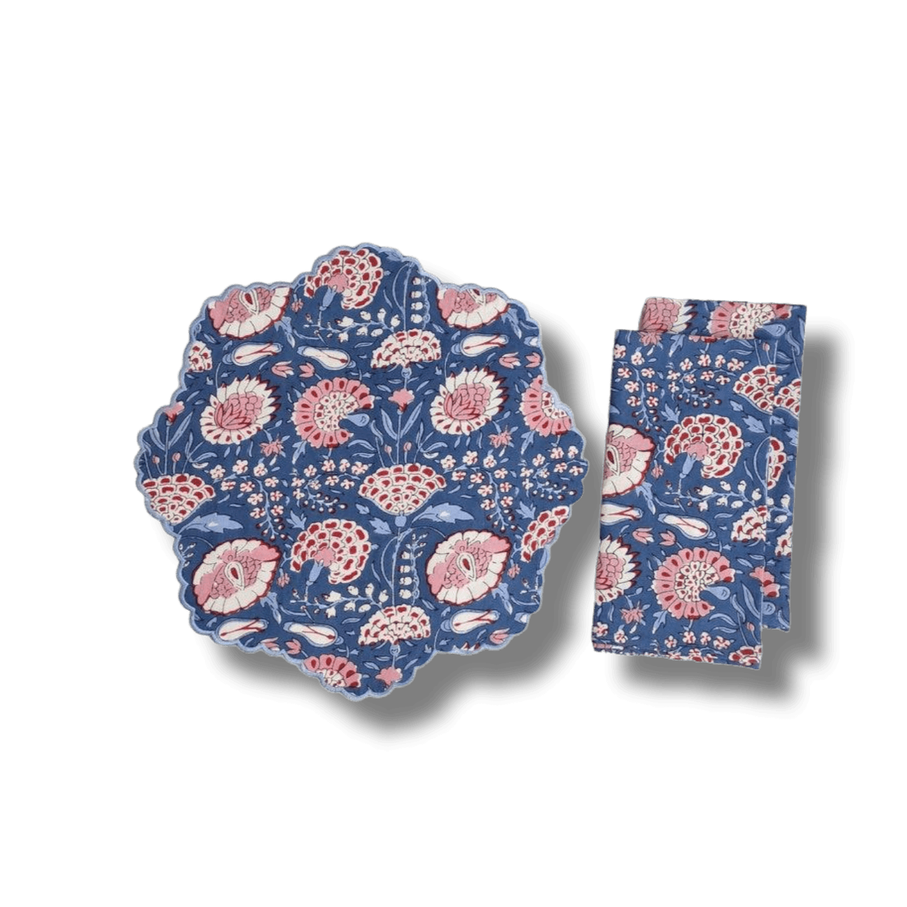 Pond of Flowers Block Printed Cotton Placemats and Napkins - MAIA HOMES