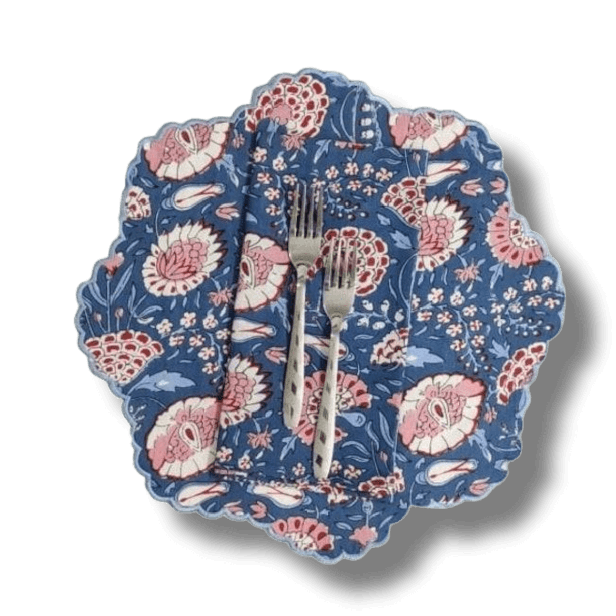 Pond of Flowers Block Printed Cotton Placemats and Napkins