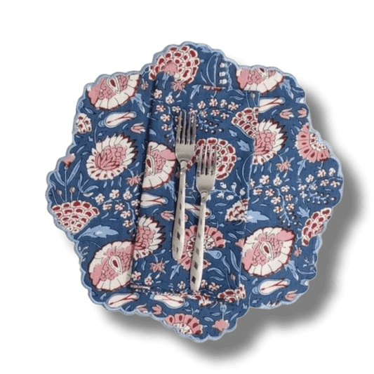 Pond of Flowers Block Printed Cotton Placemats and Napkins - MAIA HOMES