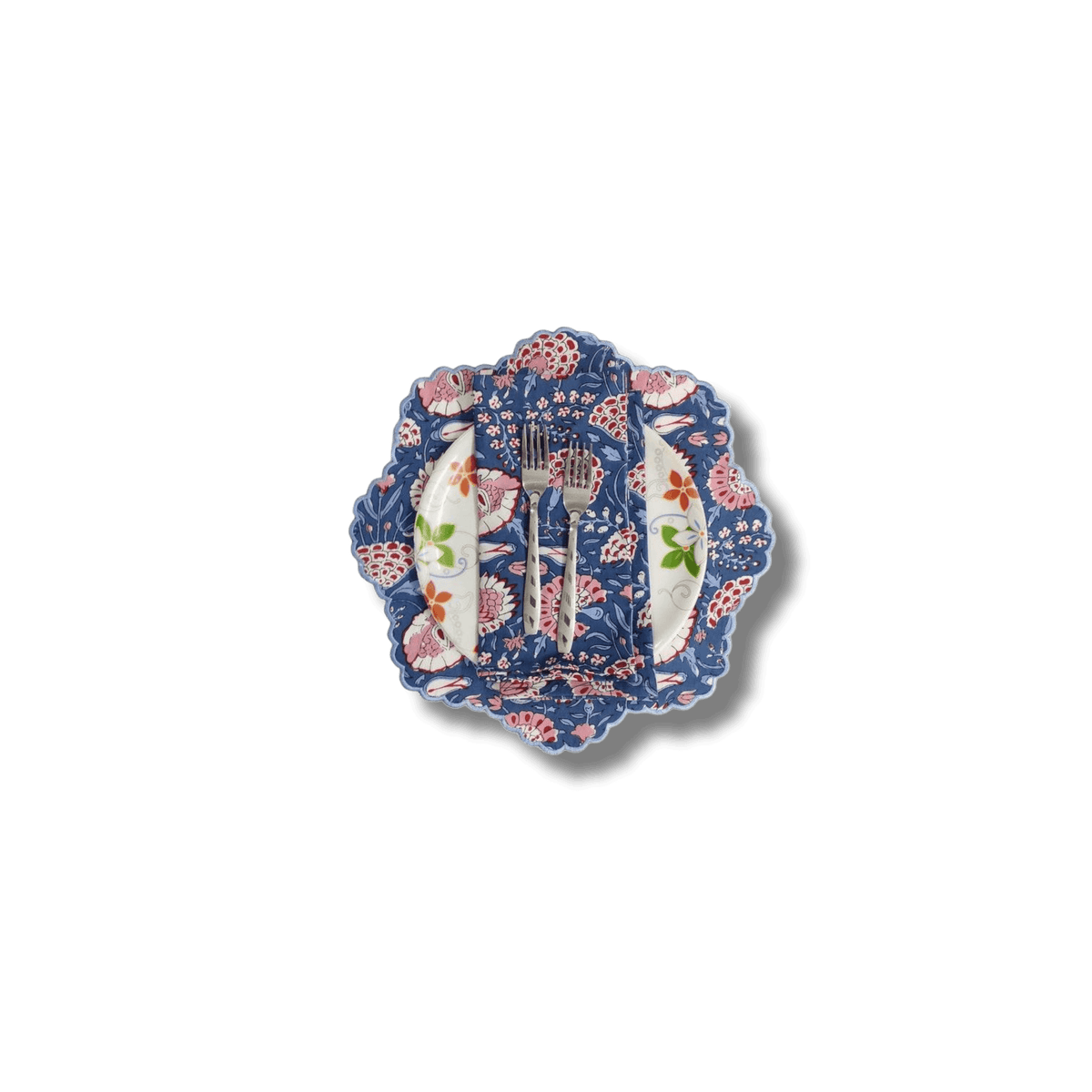 Pond of Flowers Block Printed Cotton Placemats and Napkins