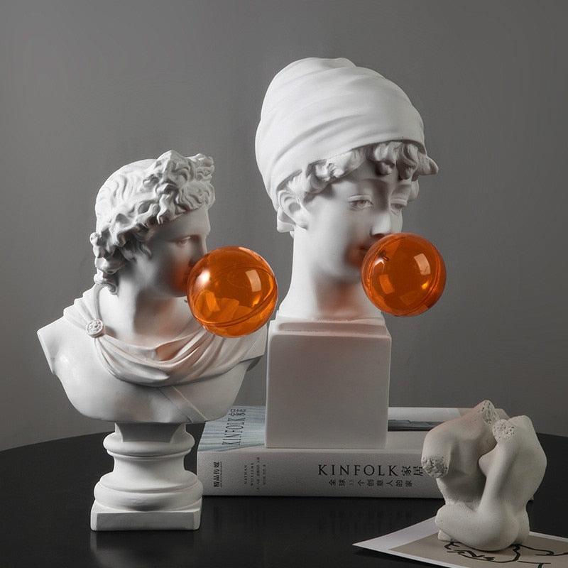 Pop Art Greek God Bust with Orange Balloon