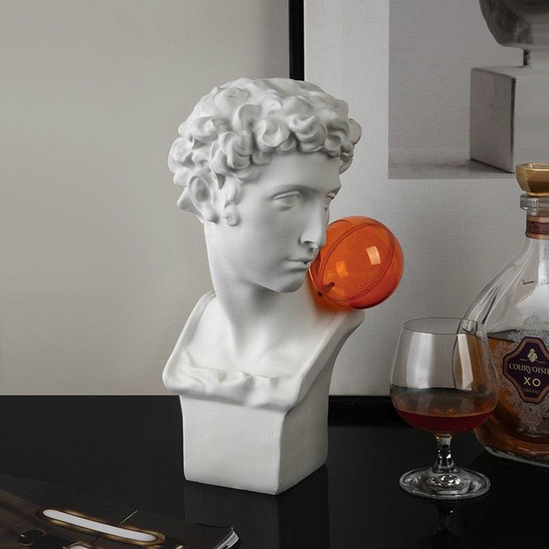 Pop Art Greek God Bust with Orange Balloon Hermes