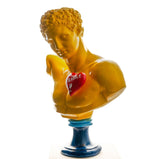 Pop Art Yellow and Red Fragile Heart Hermes Bust Sculpture