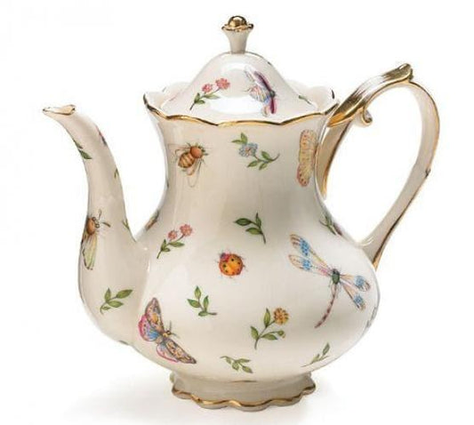 Porcelain Butterfly & Dragonfly Teapot Trimmed In Gold - MAIA HOMES