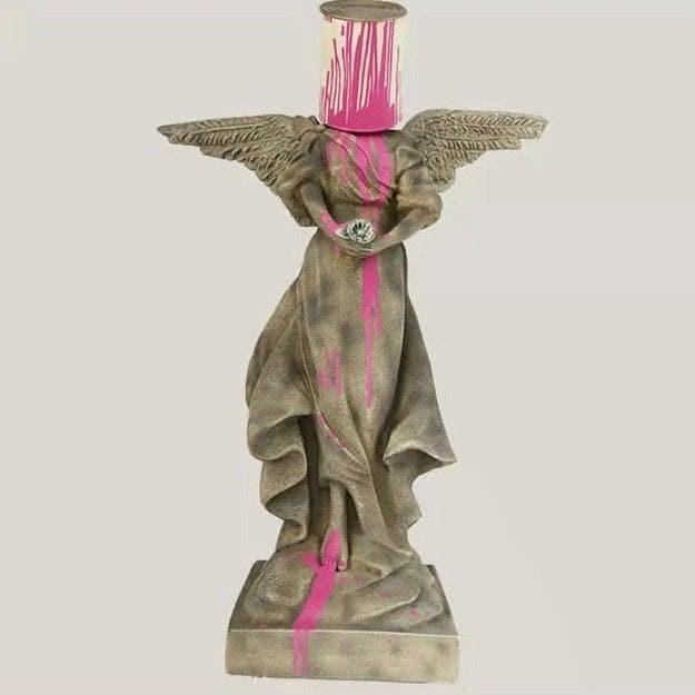 Pouring The Paint Iron Bucket Angel Statue Natural