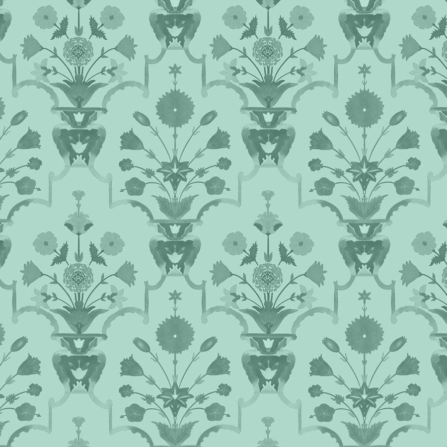Premium Green Mughal Pattern Design Wallpaper