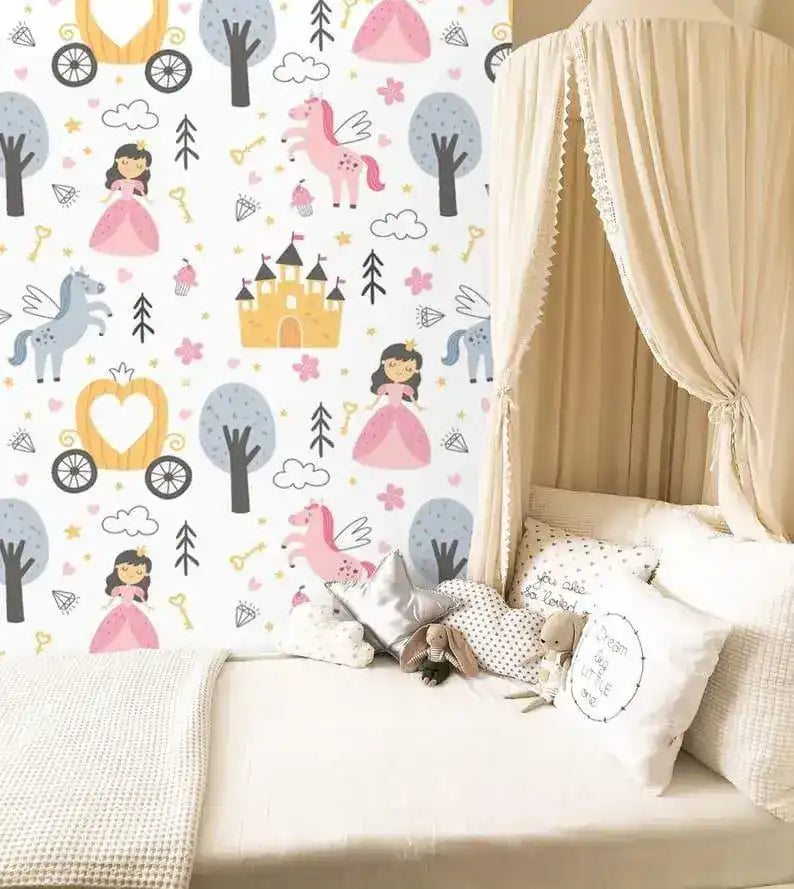 Princess and Unicorns Nursery Wallpaper