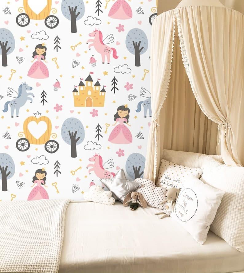 Princess and Unicorns Nursery Wallpaper - MAIA HOMES