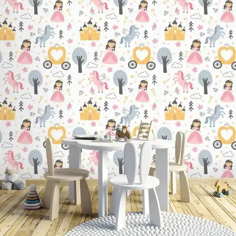 Princess and Unicorns Nursery Wallpaper