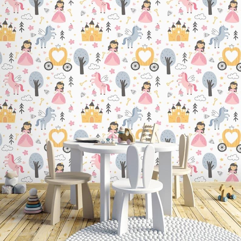 Princess and Unicorns Nursery Wallpaper - MAIA HOMES