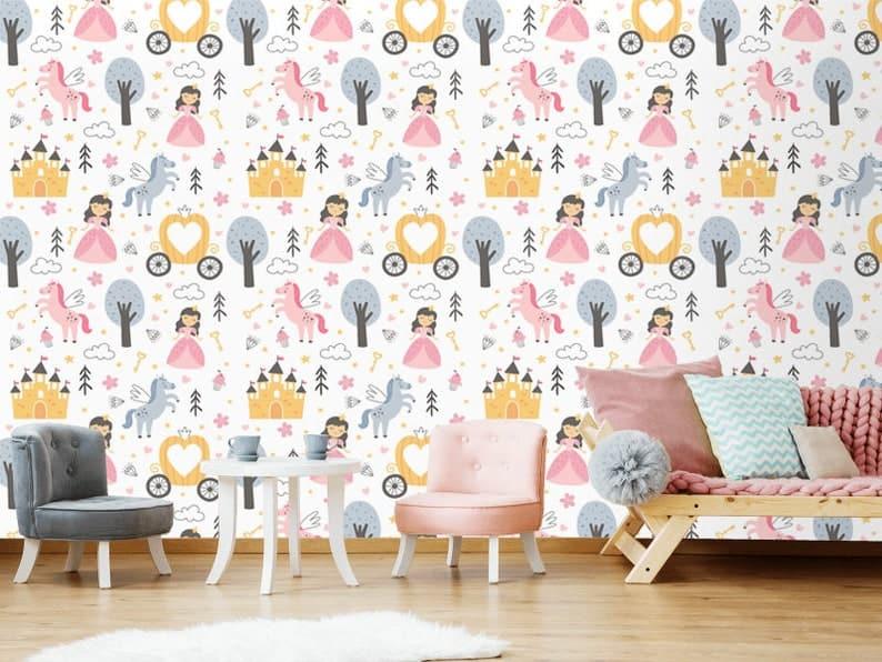 Princess and Unicorns Nursery Wallpaper - MAIA HOMES