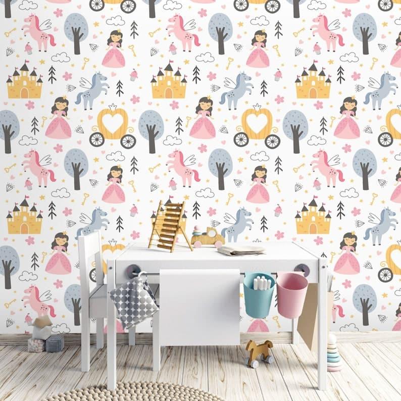 Princess and Unicorns Nursery Wallpaper - MAIA HOMES