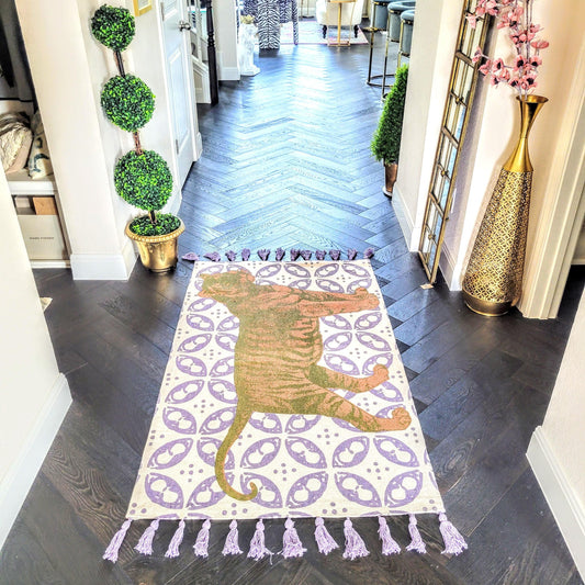 Printed Fierce Horse Cotton Area Rug with Tassels - MAIA HOMES