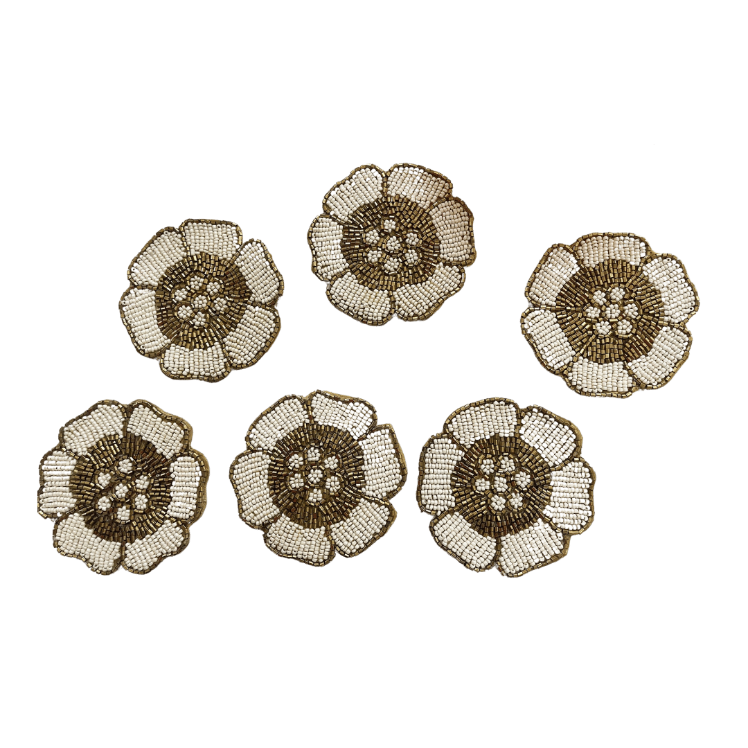 White Gold Flower Beaded Coasters