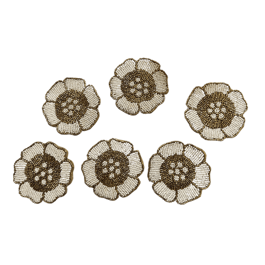 White Gold Flower Beaded Coasters - MAIA HOMES