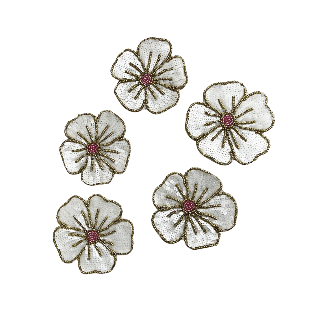 White Gold Floral Beaded Sequin Coasters