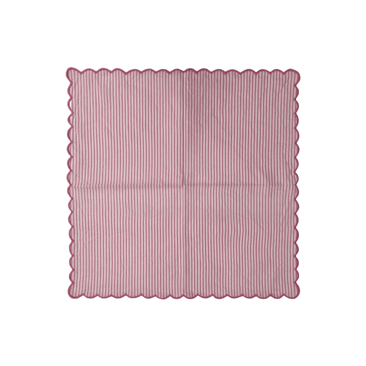 Punch Pink Stripes on White Scalloped Cotton Napkins