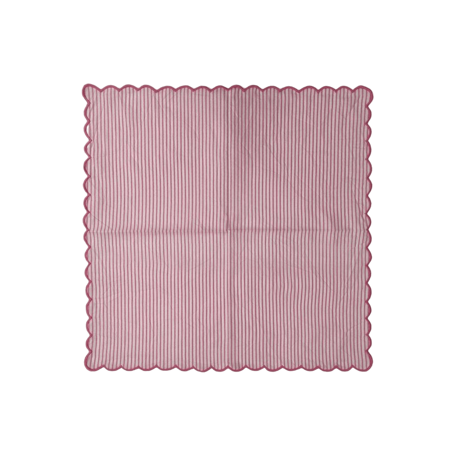 Punch Pink Stripes on White Scalloped Cotton Napkins - MAIA HOMES