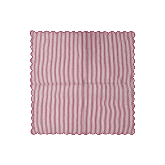 Punch Pink Stripes on White Scalloped Cotton Napkins