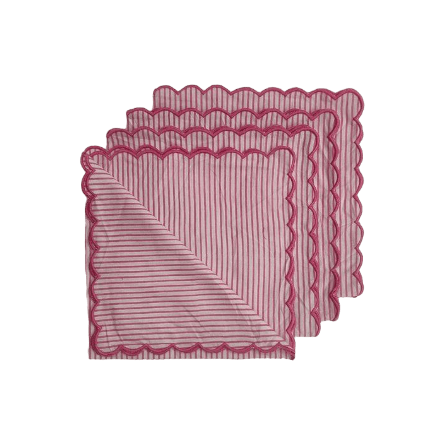 Punch Pink Stripes on White Scalloped Cotton Napkins