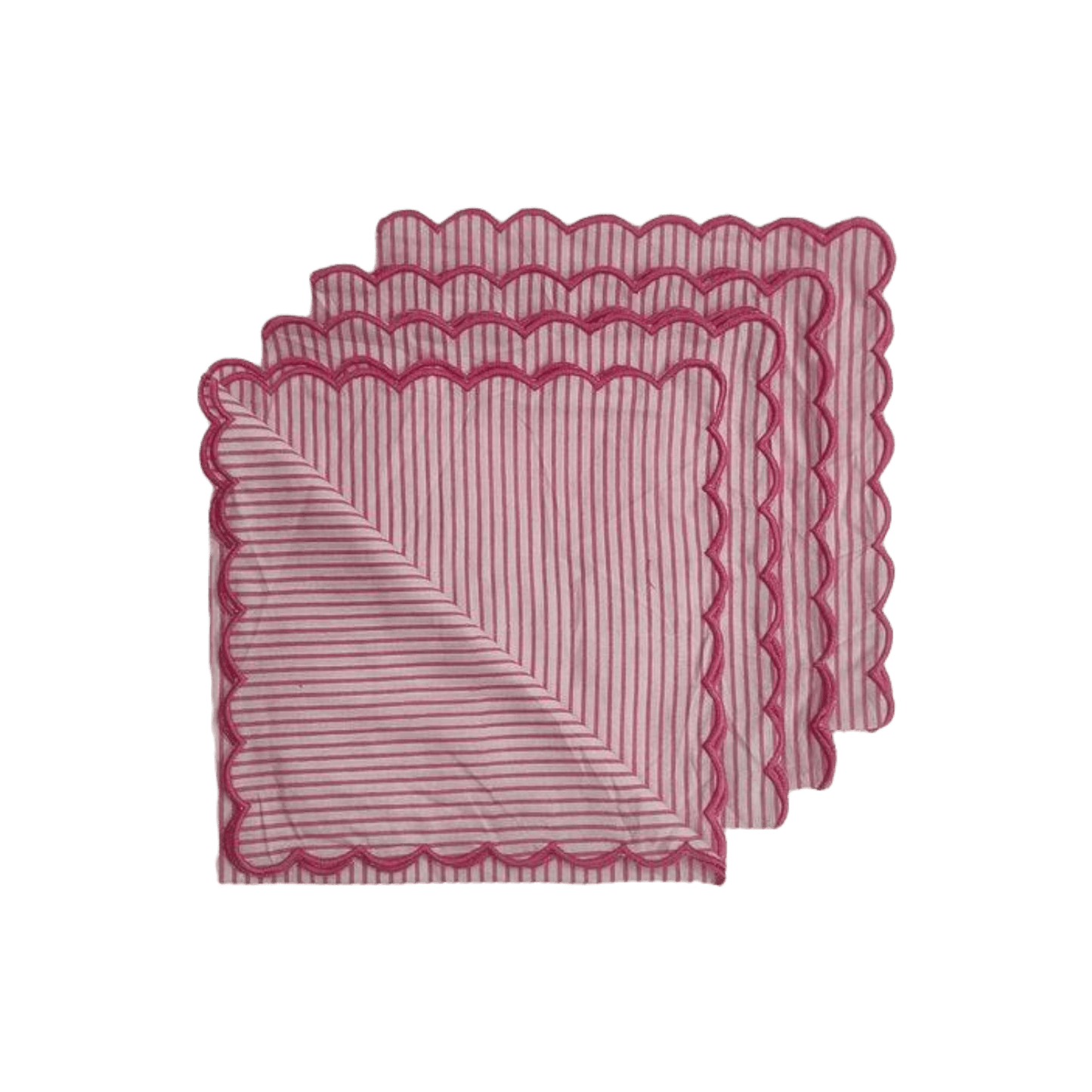 Punch Pink Stripes on White Scalloped Cotton Napkins - MAIA HOMES