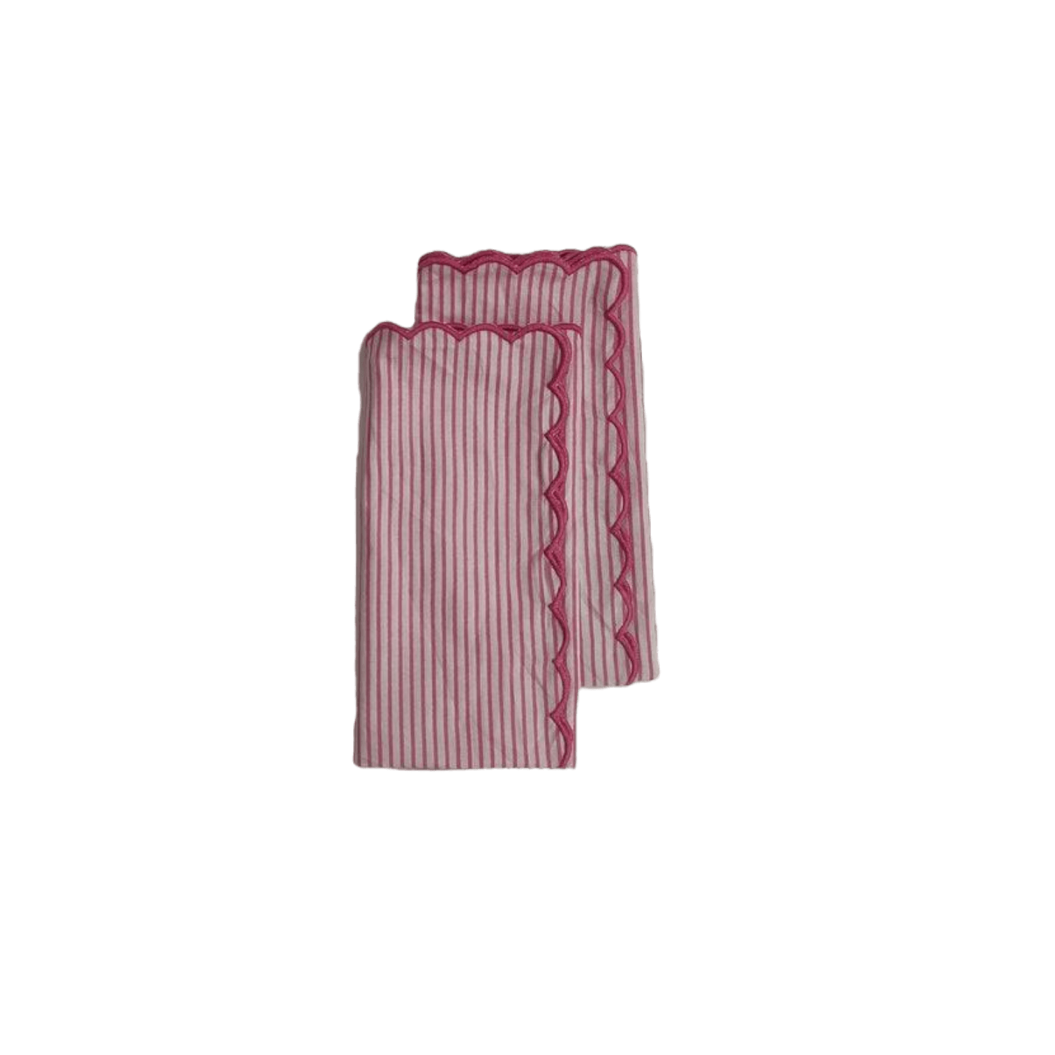 Punch Pink Stripes on White Scalloped Cotton Napkins