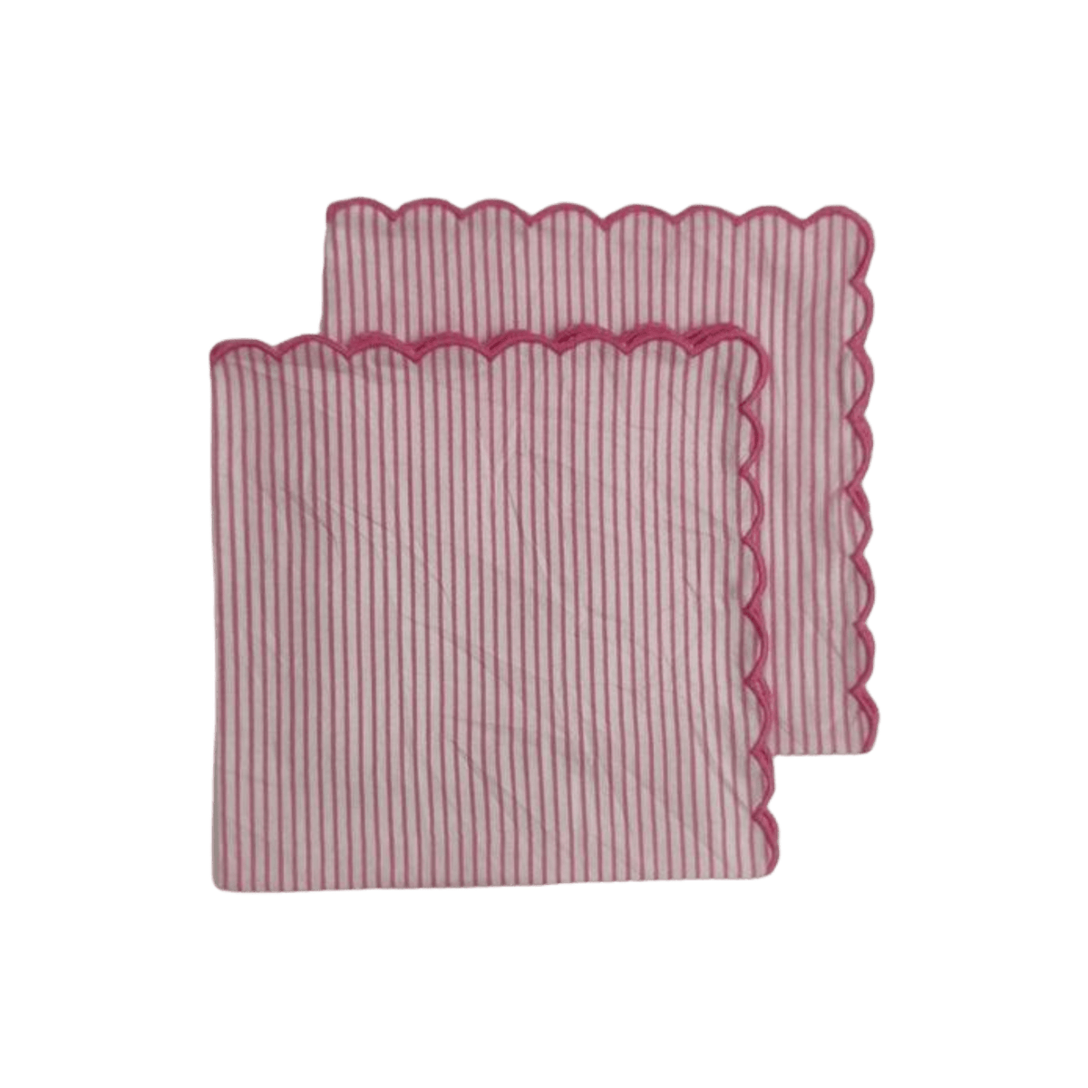 Punch Pink Stripes on White Scalloped Cotton Napkins