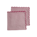 Punch Pink Stripes on White Scalloped Cotton Napkins