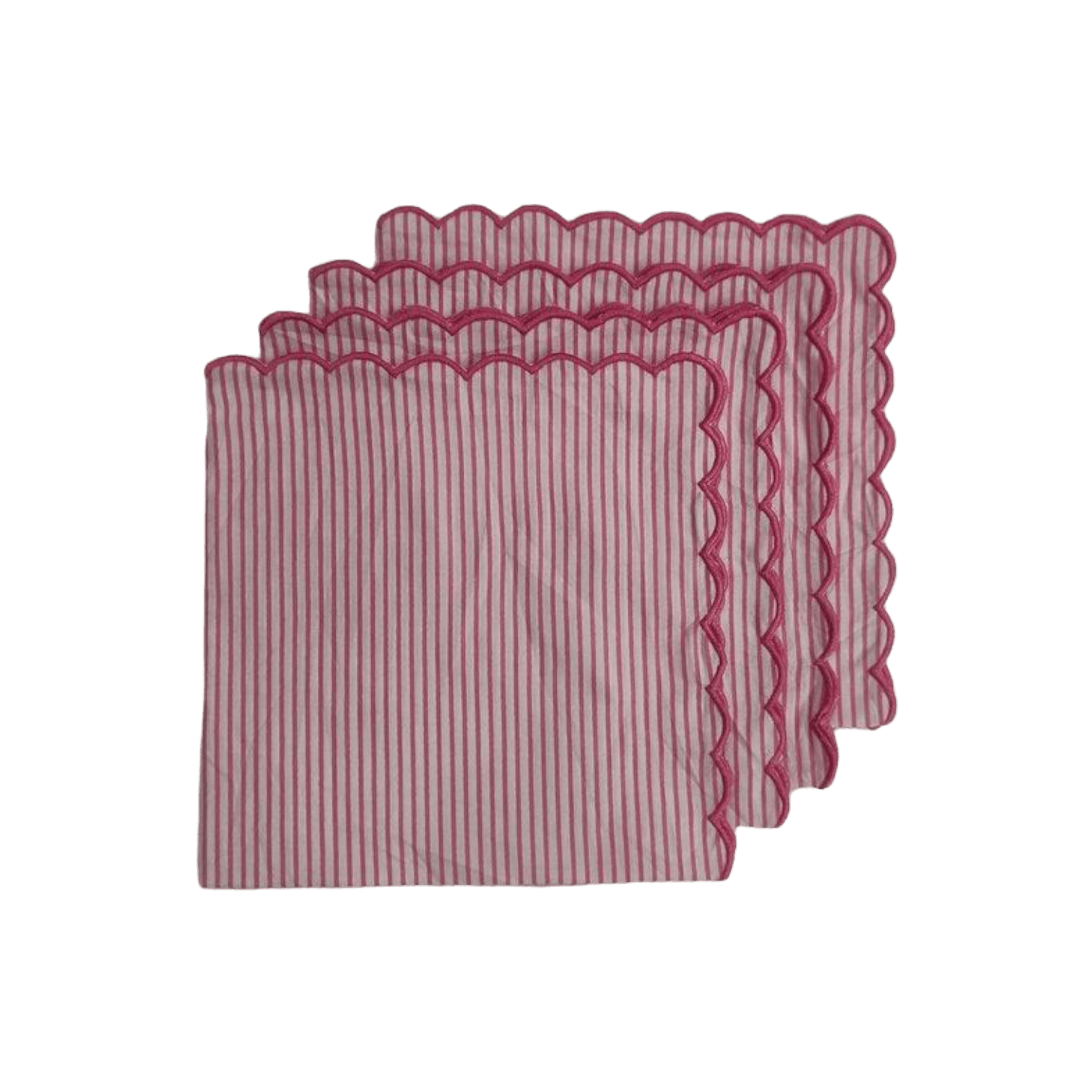 Punch Pink Stripes on White Scalloped Cotton Napkins