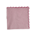 Punch Pink Stripes on White Scalloped Cotton Napkins