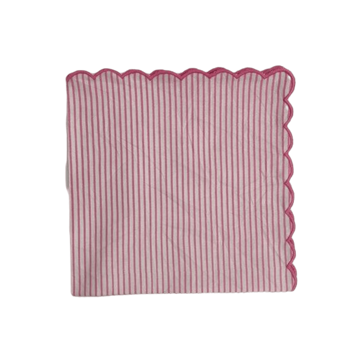 Punch Pink Stripes on White Scalloped Cotton Napkins