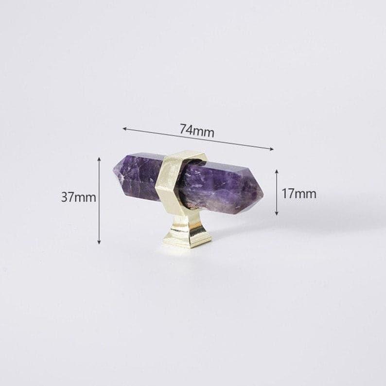 Purple Amethyst Bar Cabinet Drawer Pull with Brass Accent - MAIA HOMES