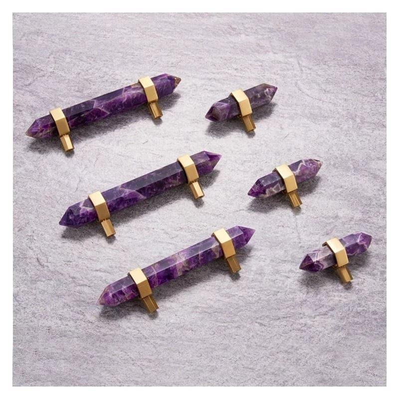 Purple Amethyst Bar Cabinet Drawer Pull with Brass Accent