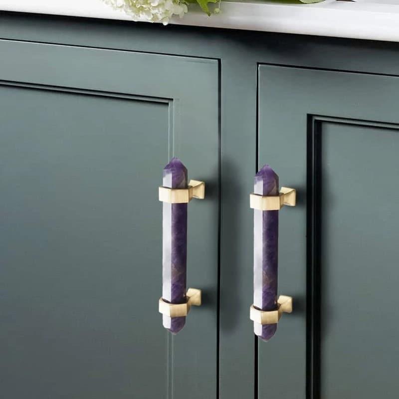 Purple Amethyst Bar Cabinet Drawer Pull with Brass Accent - MAIA HOMES