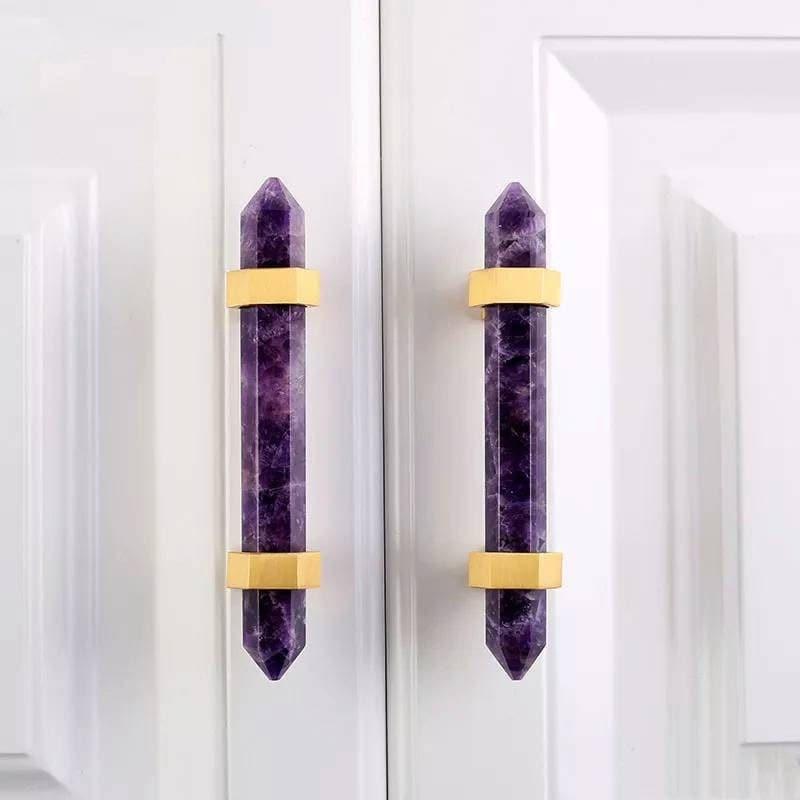 Purple Amethyst Bar Cabinet Drawer Pull with Brass Accent