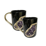 Purple Amethyst Black Mug with Gold Handle - Set of 2