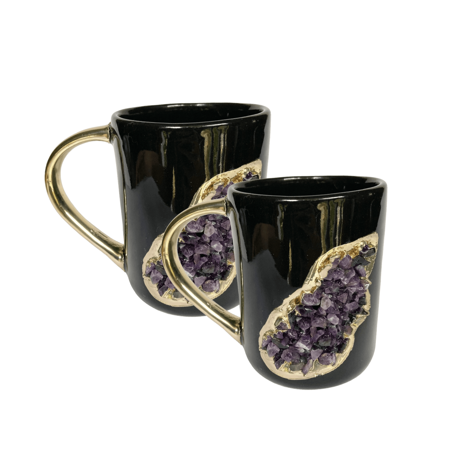 Purple Amethyst Black Mug with Gold Handle - Set of 2