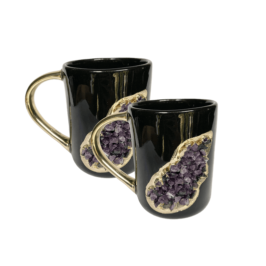 Purple Amethyst Black Mug with Gold Handle - Set of 2 - MAIA HOMES