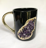 Purple Amethyst Black Mug with Gold Handle - Set of 2 Rose Gold Finish