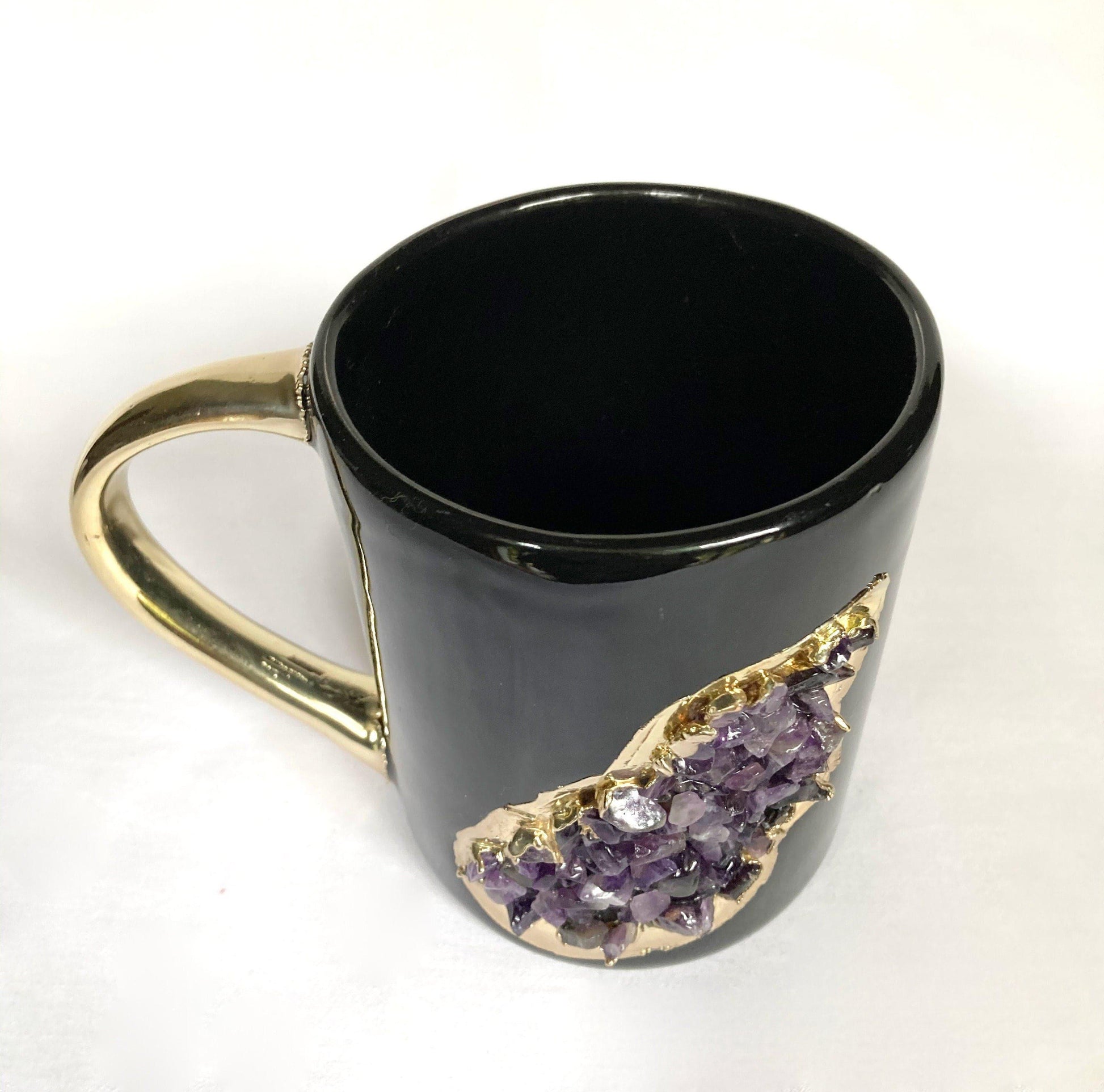 Purple Amethyst Black Mug with Gold Handle - Set of 2 - MAIA HOMES