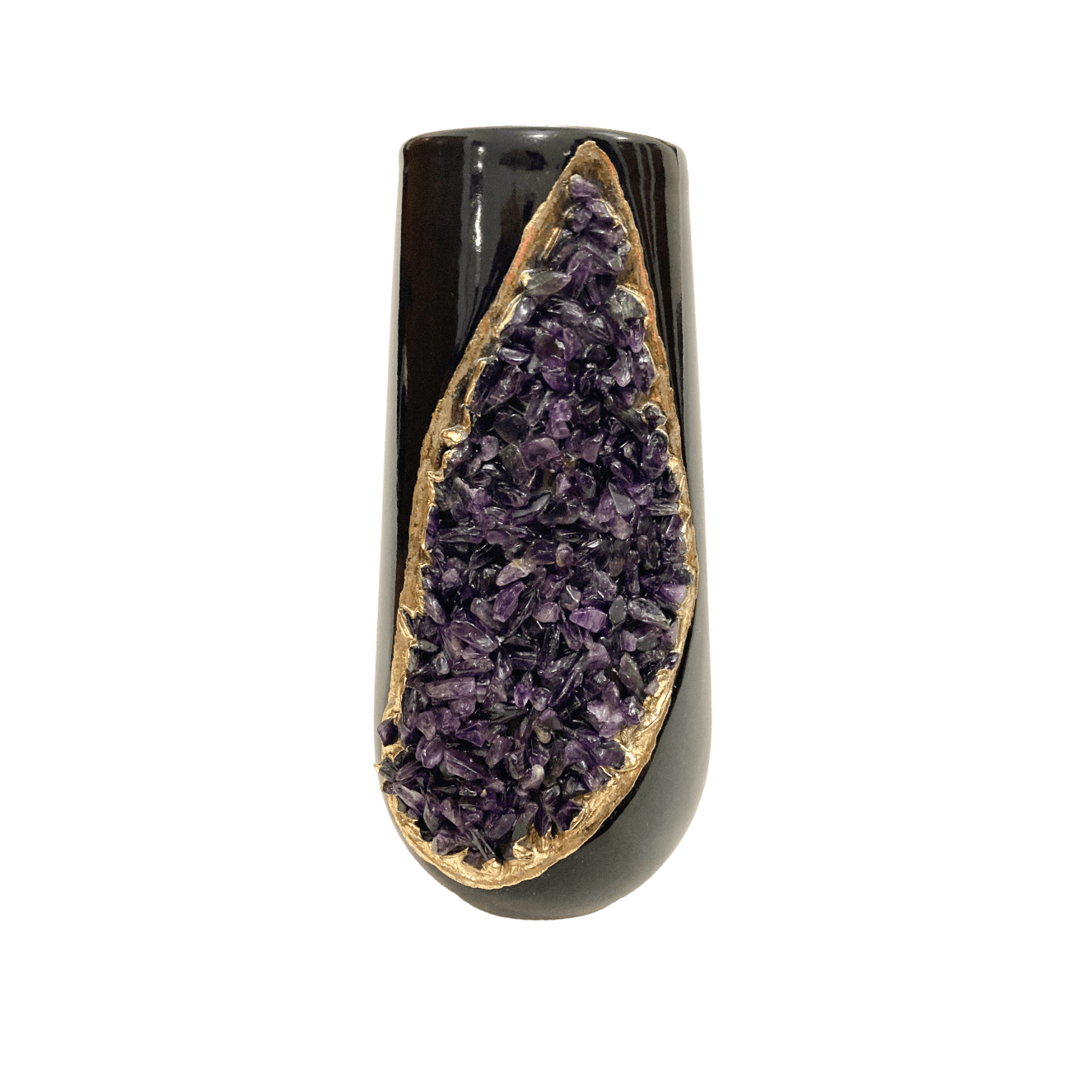 Purple Amethyst Crystal Black and Gold Ceramic Vase Planter