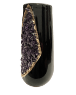 Purple Amethyst Crystal Black and Gold Ceramic Vase Planter