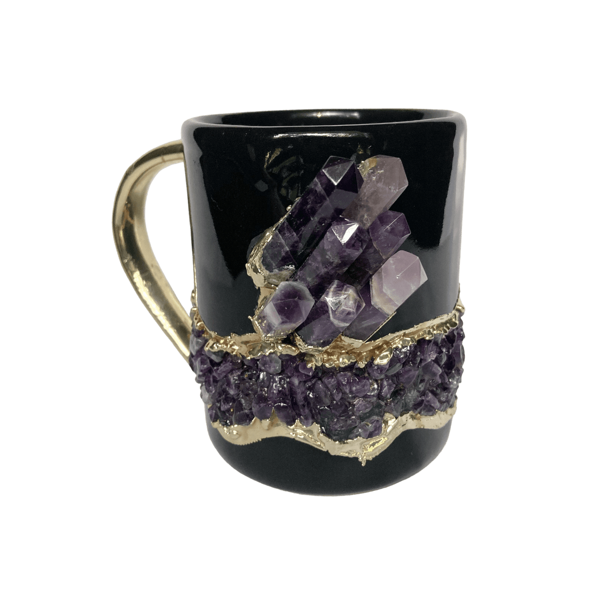 Purple Amethyst Crystal Ceramic Mug with Gold Handle