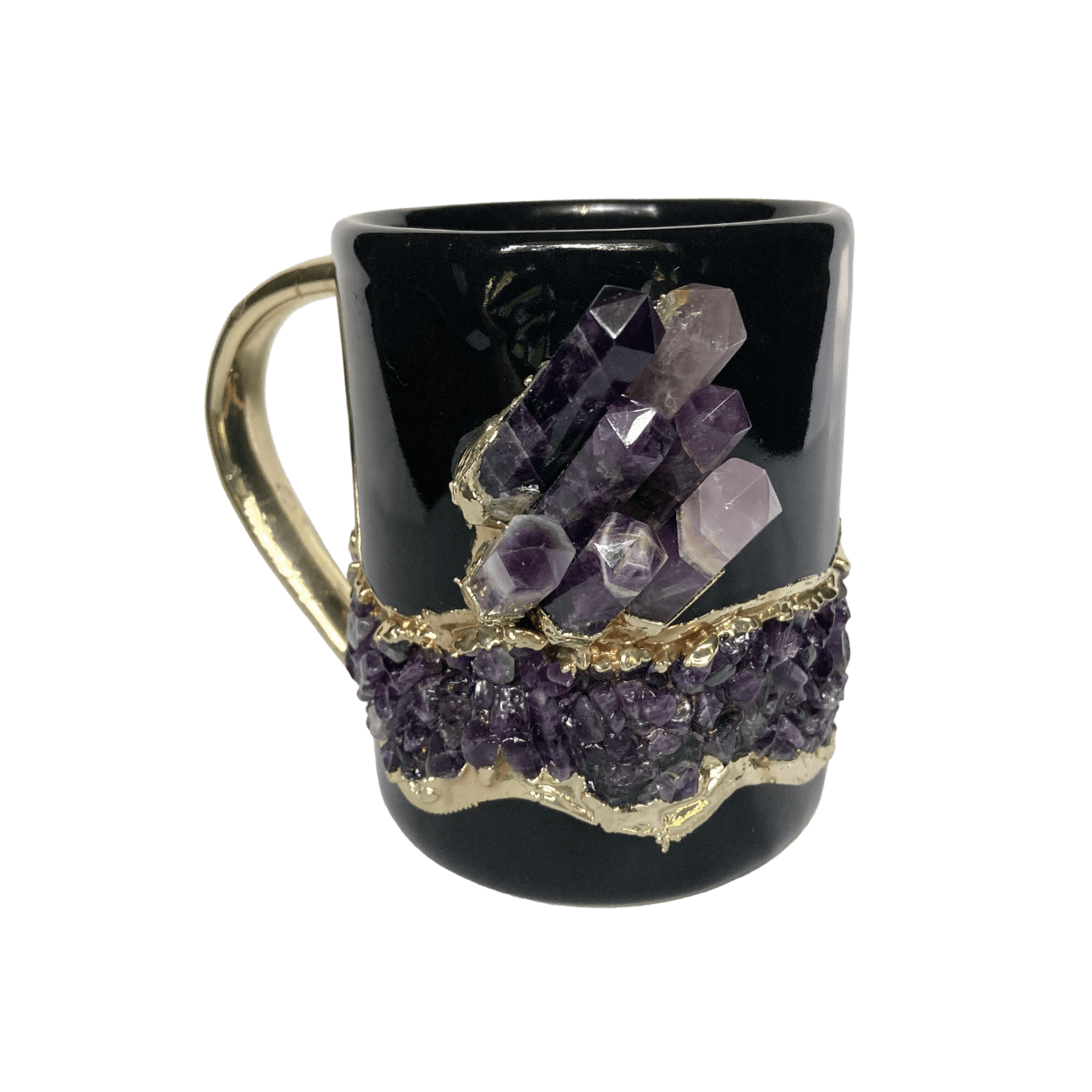 Purple Amethyst Crystal Ceramic Mug with Gold Handle