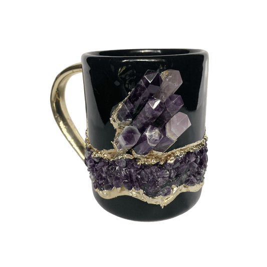 Purple Amethyst Crystal Ceramic Mug with Gold Handle - MAIA HOMES