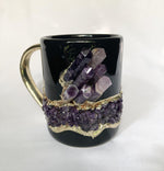 Purple Amethyst Crystal Ceramic Mug with Gold Handle Set of 2