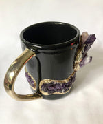 Purple Amethyst Crystal Ceramic Mug with Gold Handle