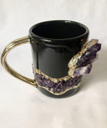 Purple Amethyst Crystal Ceramic Mug with Gold Handle